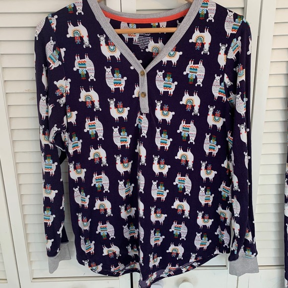 Cuddl Duds Henley Pajama 2 Piece Set Llama Gifts Womens M Joggers Pockets Purple - Picture 4 of 13
